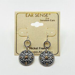 Ear Sense Hypoallergenic Dangle Earrings Silver Gold Filigree Medallion New